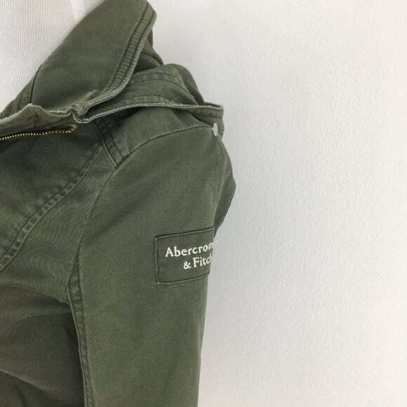 A&F ABERCROMBIE & FITCH Green Hooded Denim Feel Logo Hardware Jacket - Picture 9 of 14